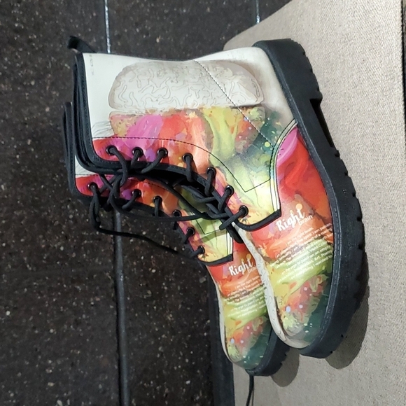 WOMENS WATERCOLOR COMBAT BOOTS ART COLORFUL PRINT SIZE 9 Eclectic Art Deco Maxim - Picture 4 of 10